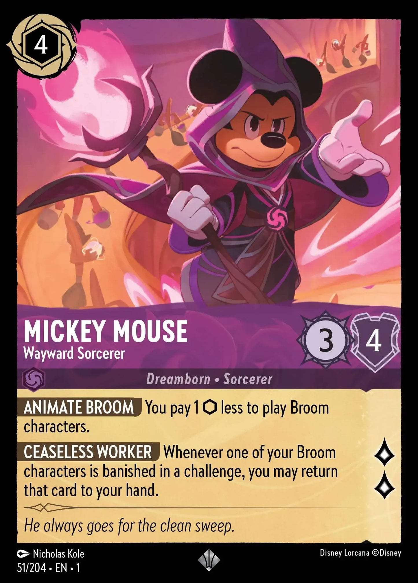 (051) Lorcana The First Chapter Single: Mickey Mouse - Wayward Sorcerer (V.1)  Holo Super Rare