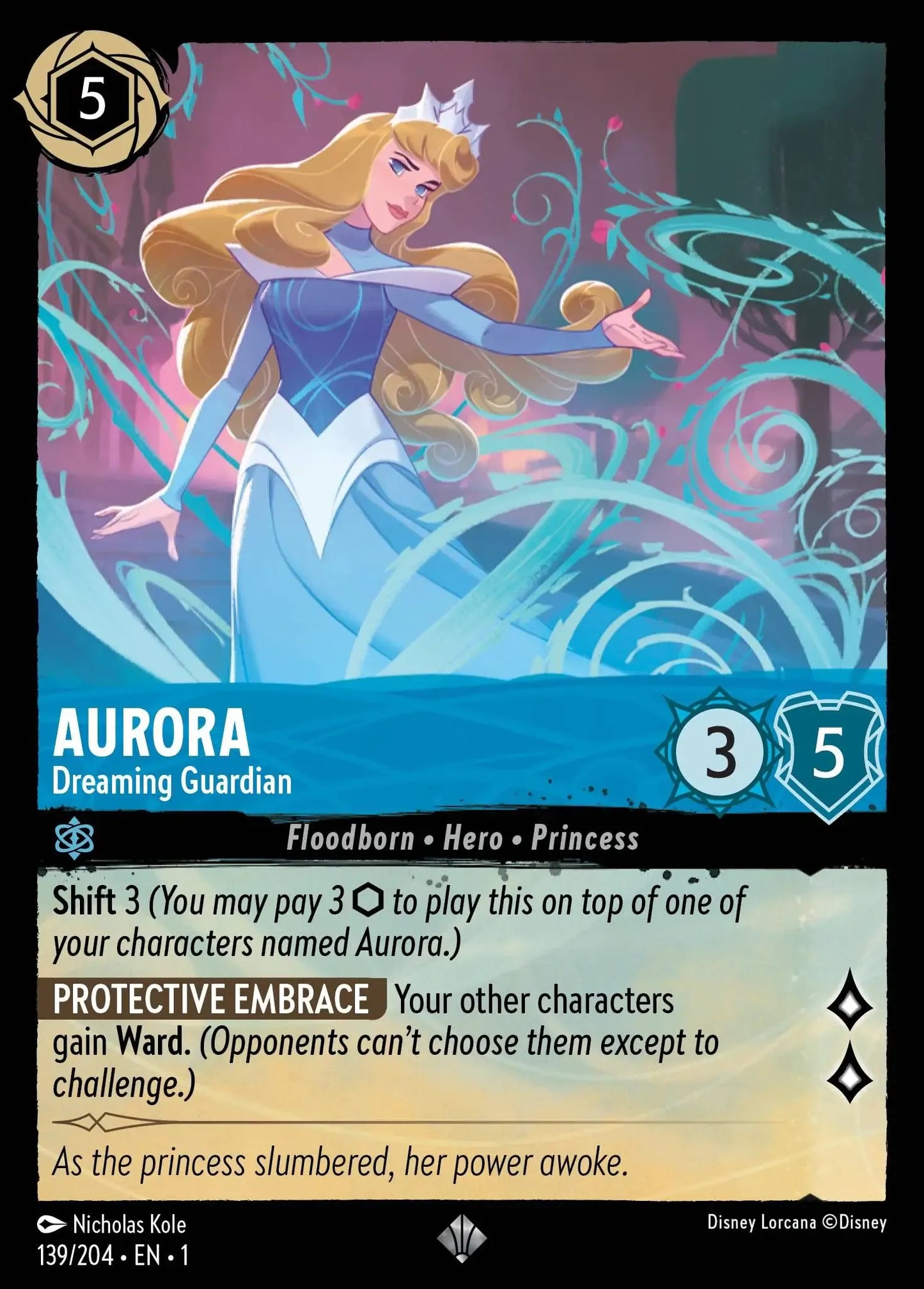 (139) Lorcana The First Chapter Single: Aurora - Dreaming Guardian (V.1)  Holo Super Rare