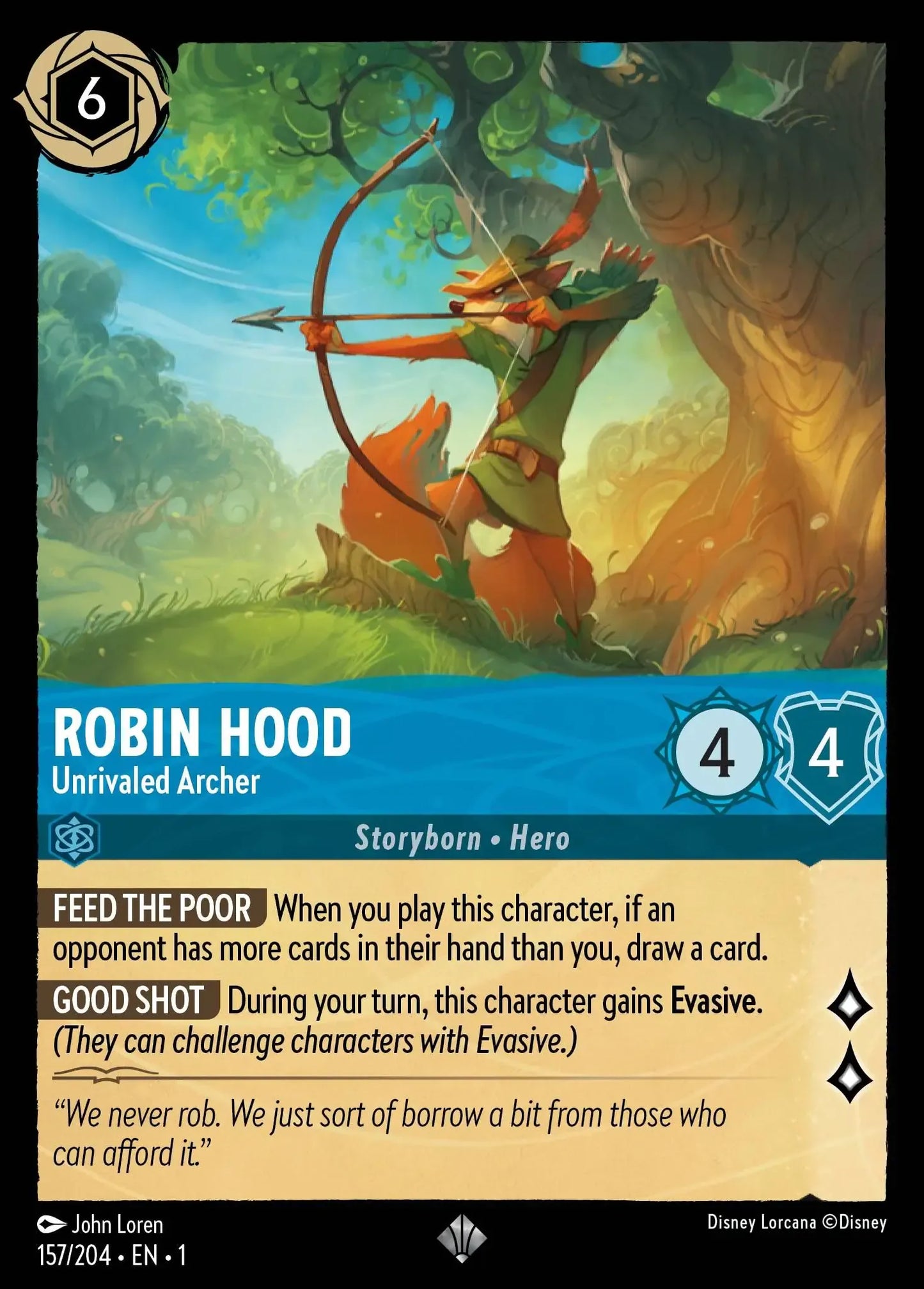 (157) Lorcana The First Chapter Single: Robin Hood - Unrivaled Archer  Holo Super Rare