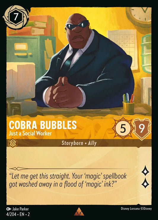 (004) Lorcana Rise of the Floodborn Single: Cobra Bubbles - Just a Social Worker  Rare