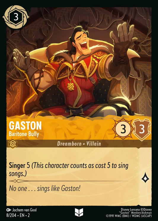 (008) Lorcana Rise of the Floodborn Single: Gaston - Baritone Bully  Uncommon