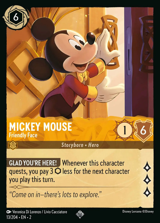 (013) Lorcana Rise of the Floodborn Single: Mickey Mouse - Friendly Face  Super Rare
