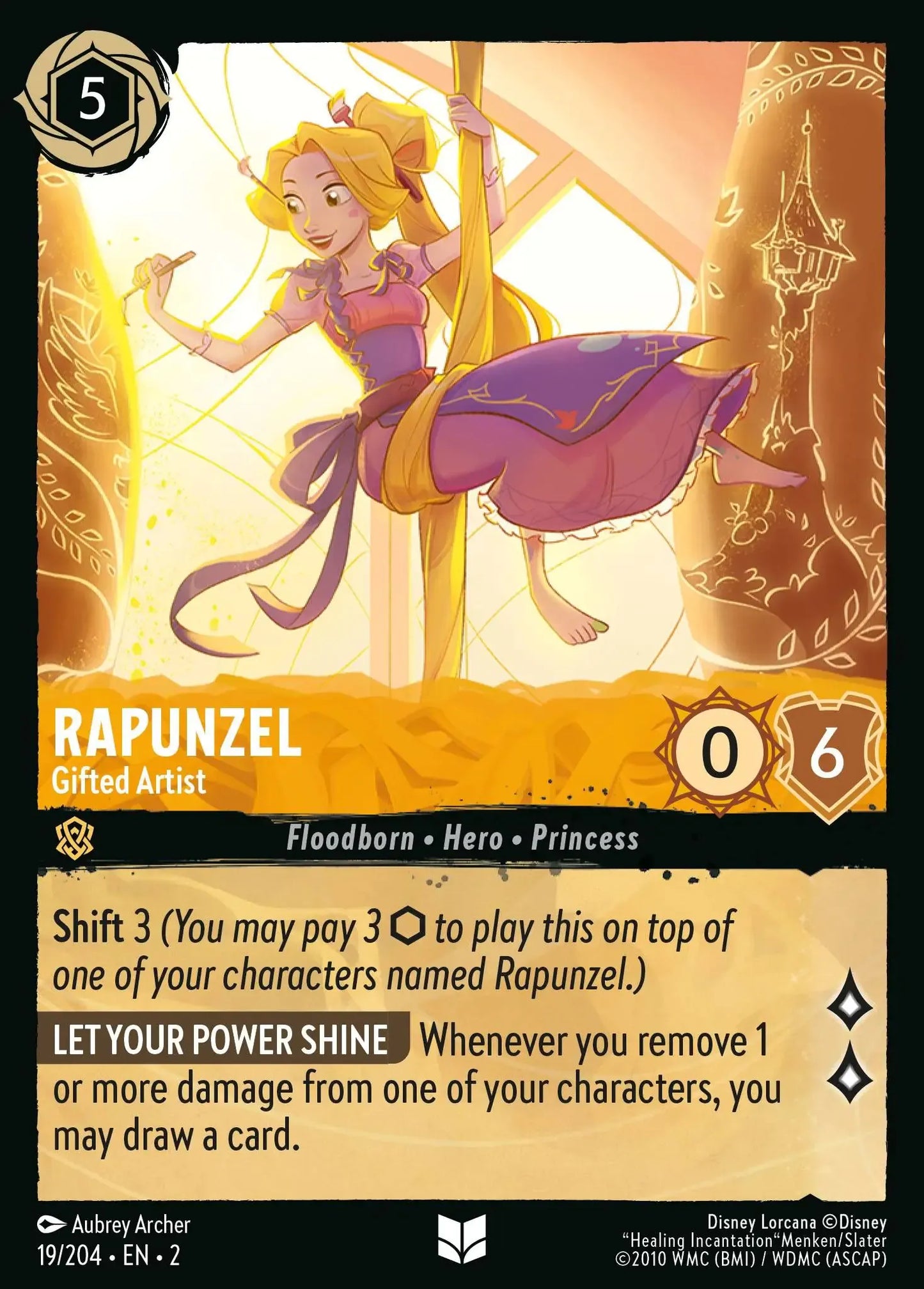 (019) Lorcana Rise of the Floodborn Single: Rapunzel - Gifted Artist  Holo Uncommon