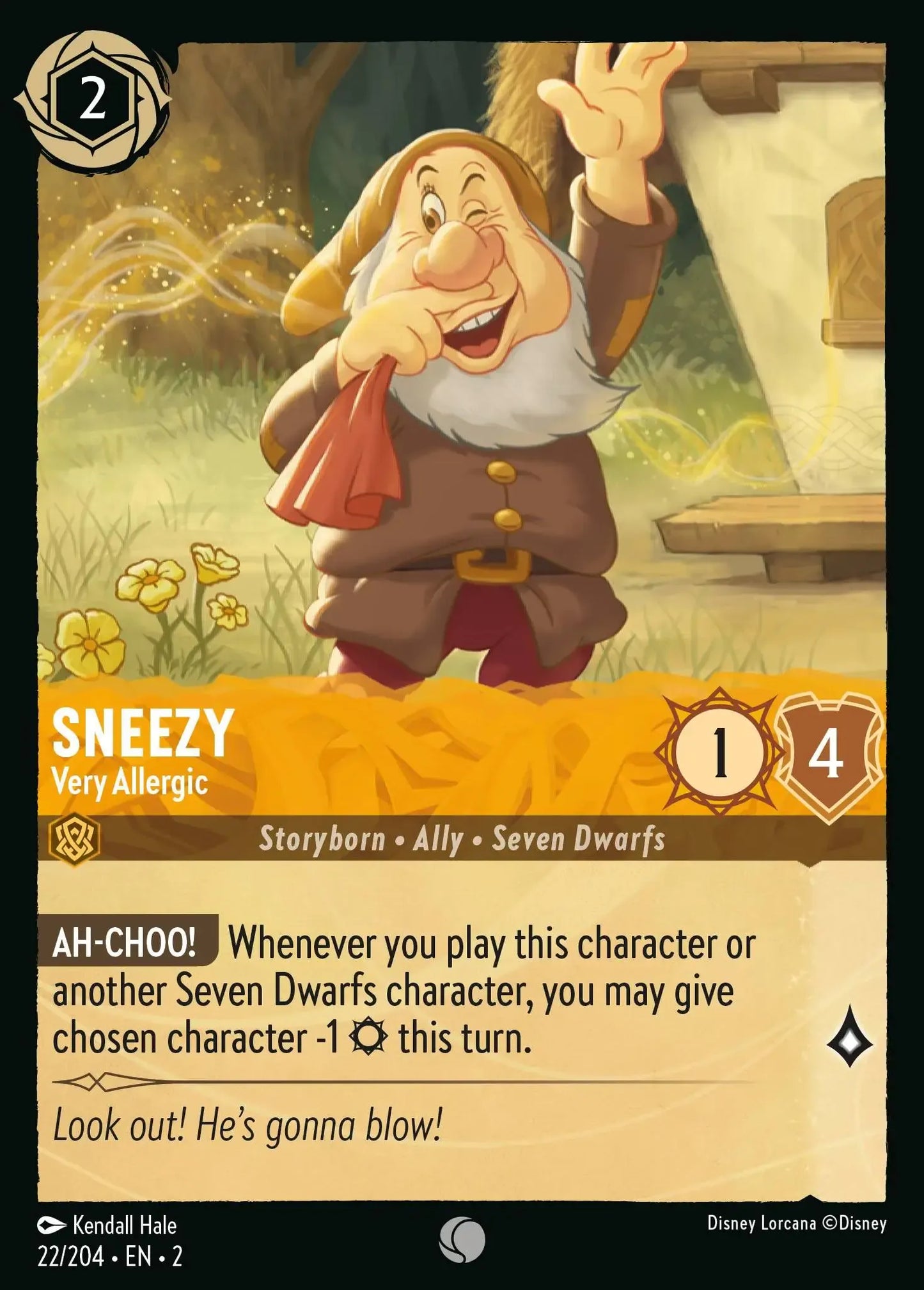 (022) Lorcana Rise of the Floodborn Single: Sneezy - Very Allergic  Holo Common