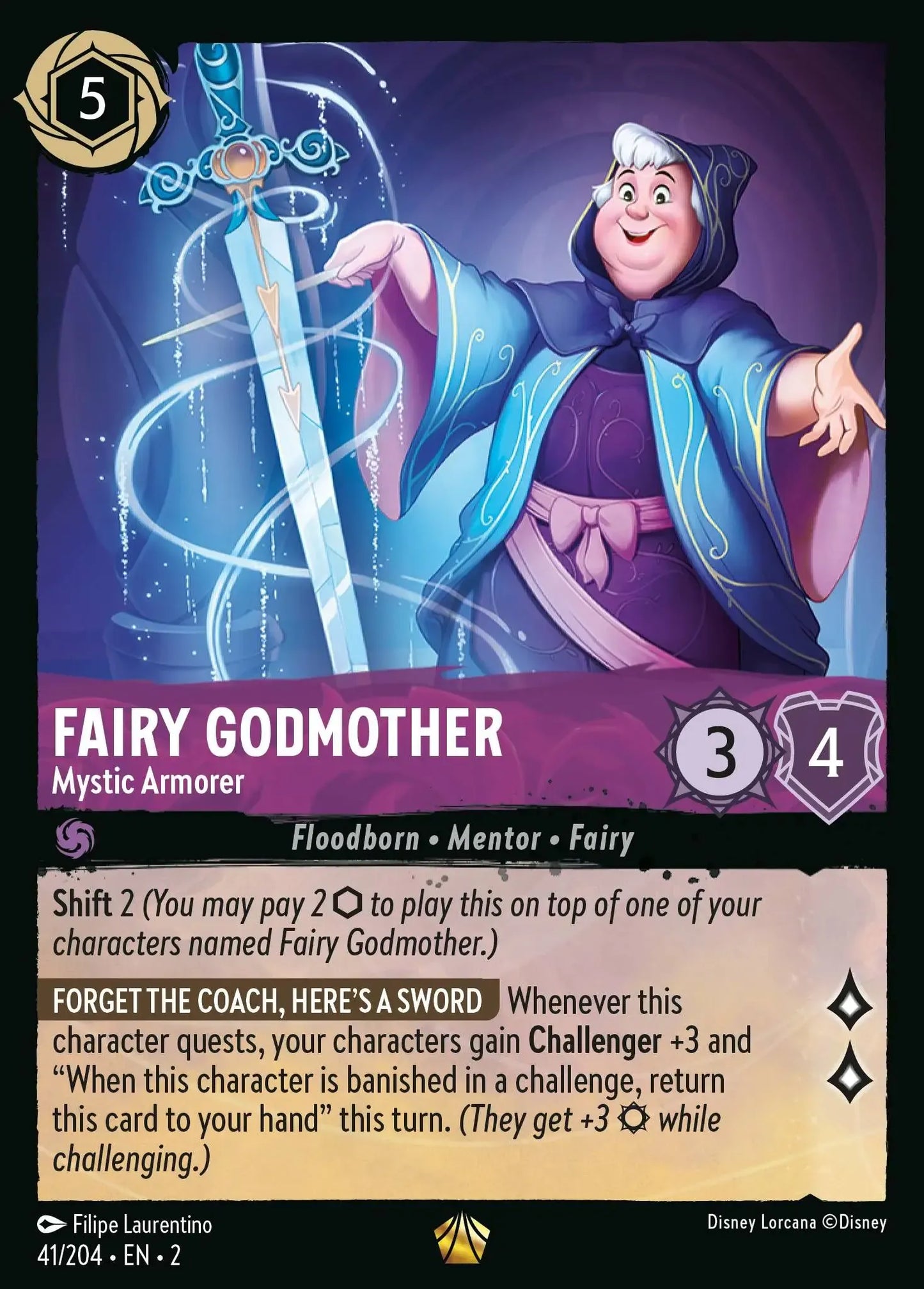 (041) Lorcana Rise of the Floodborn Single: Fairy Godmother - Mystic Armorer  Legendary