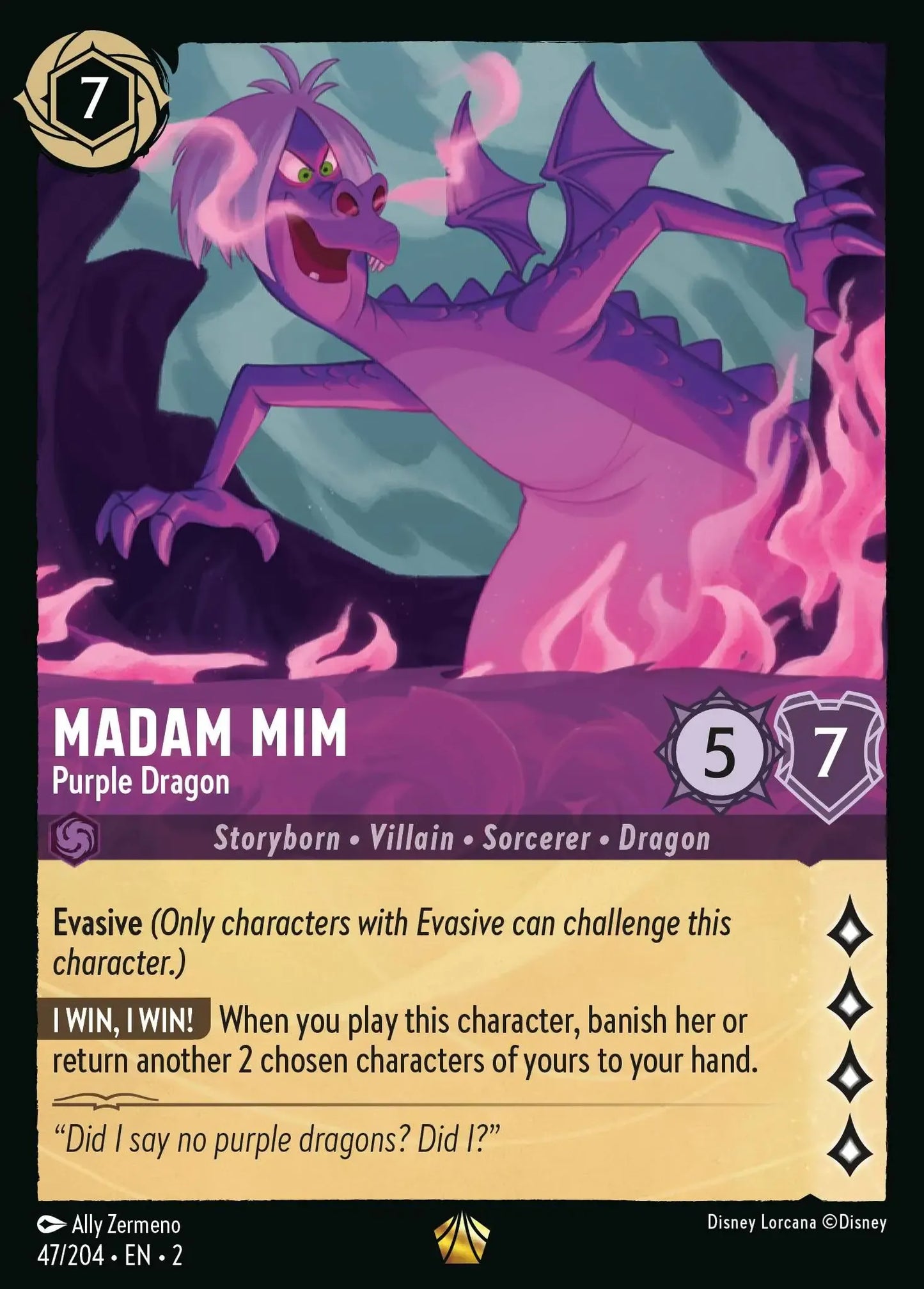 (047) Lorcana Rise of the Floodborn Single: Madam Mim - Purple Dragon (V.1)  Legendary