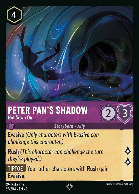 (055) Lorcana Rise of the Floodborn Single: Peter Pan's Shadow - Not Sewn On  Holo Super Rare