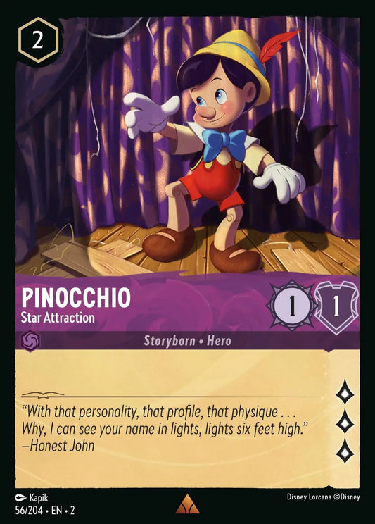 (056) Lorcana Rise of the Floodborn Single: Pinocchio - Star Attraction  Holo Rare