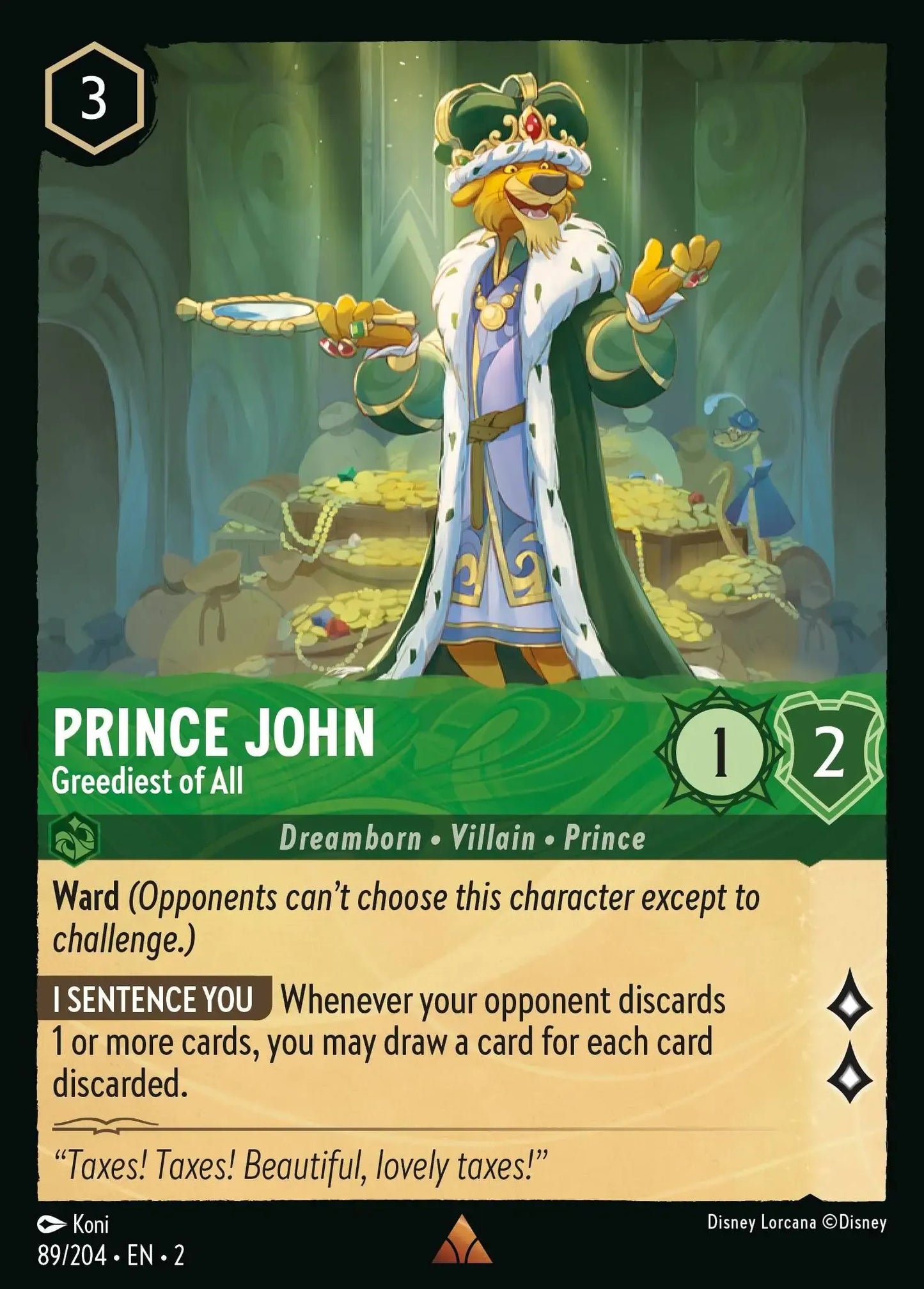 (089) Lorcana Rise of the Floodborn Single: Prince John - Greediest of All  Rare