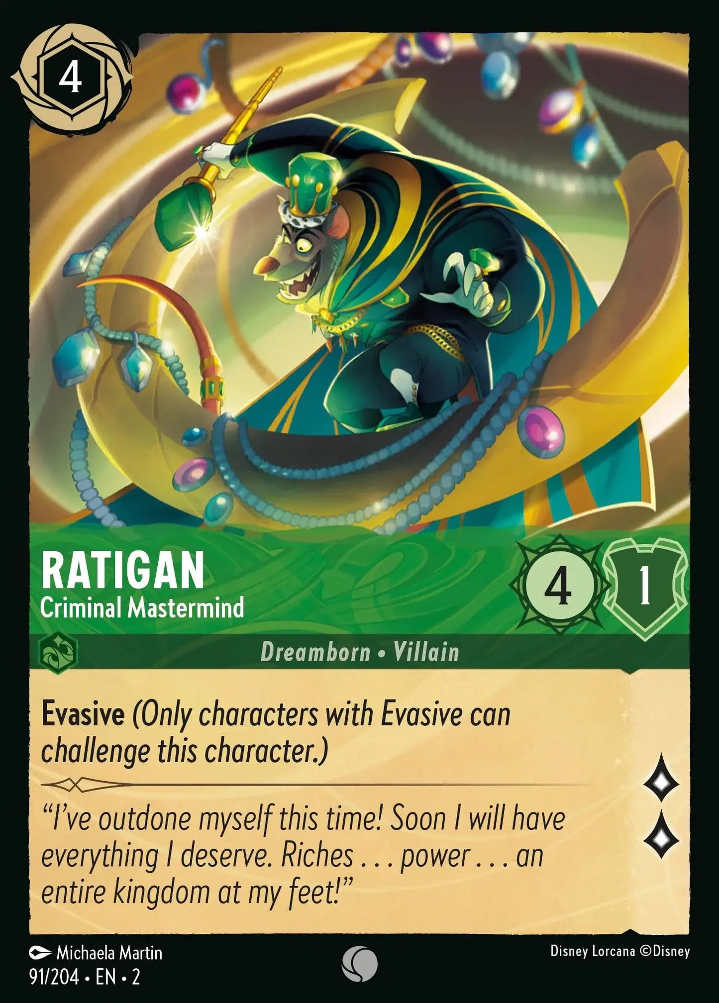 (091) Lorcana Rise of the Floodborn Single: Ratigan - Criminal Mastermind  Holo Common