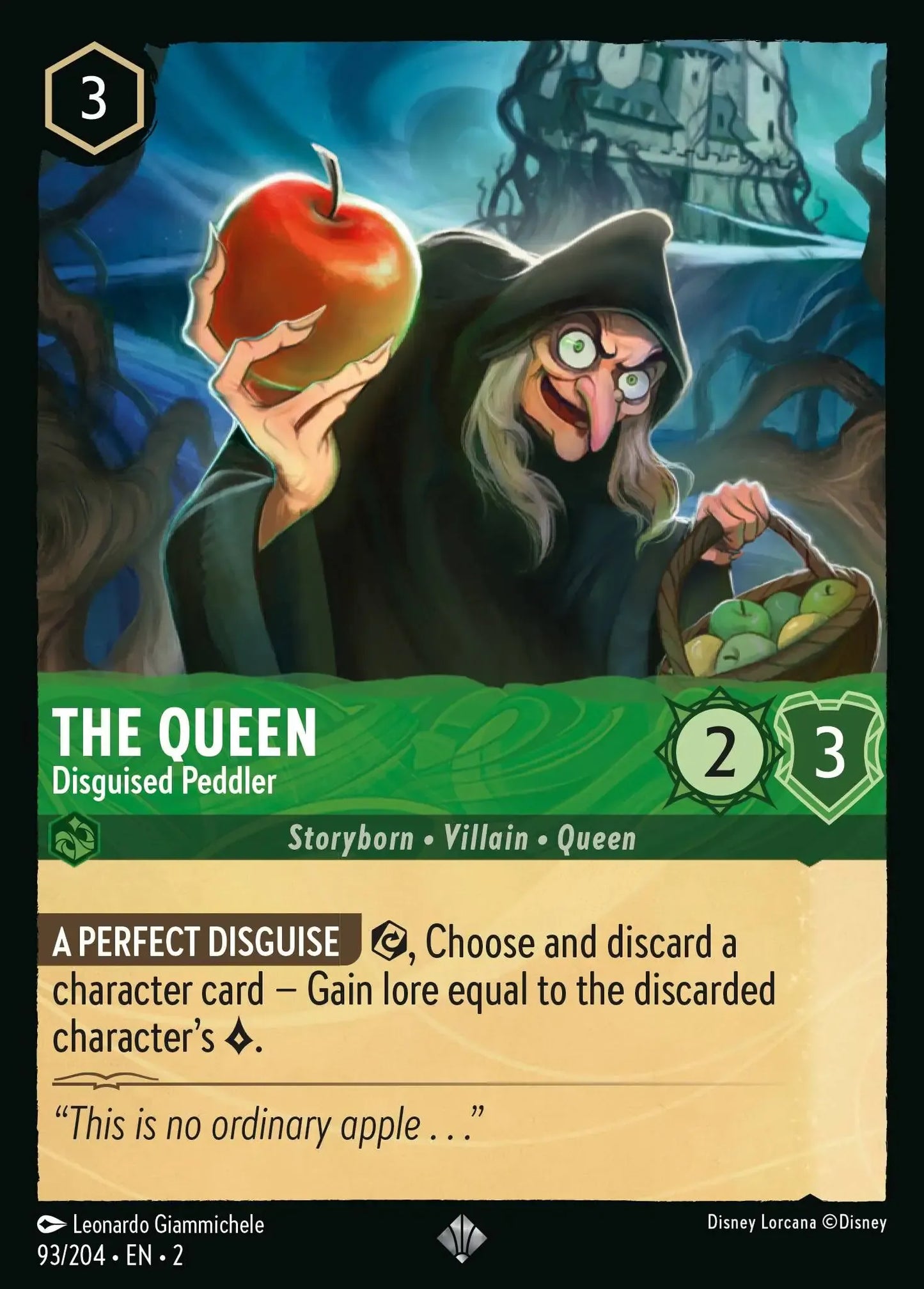 (093) Lorcana Rise of the Floodborn Single: The Queen - Disguised Peddler  Holo Super Rare