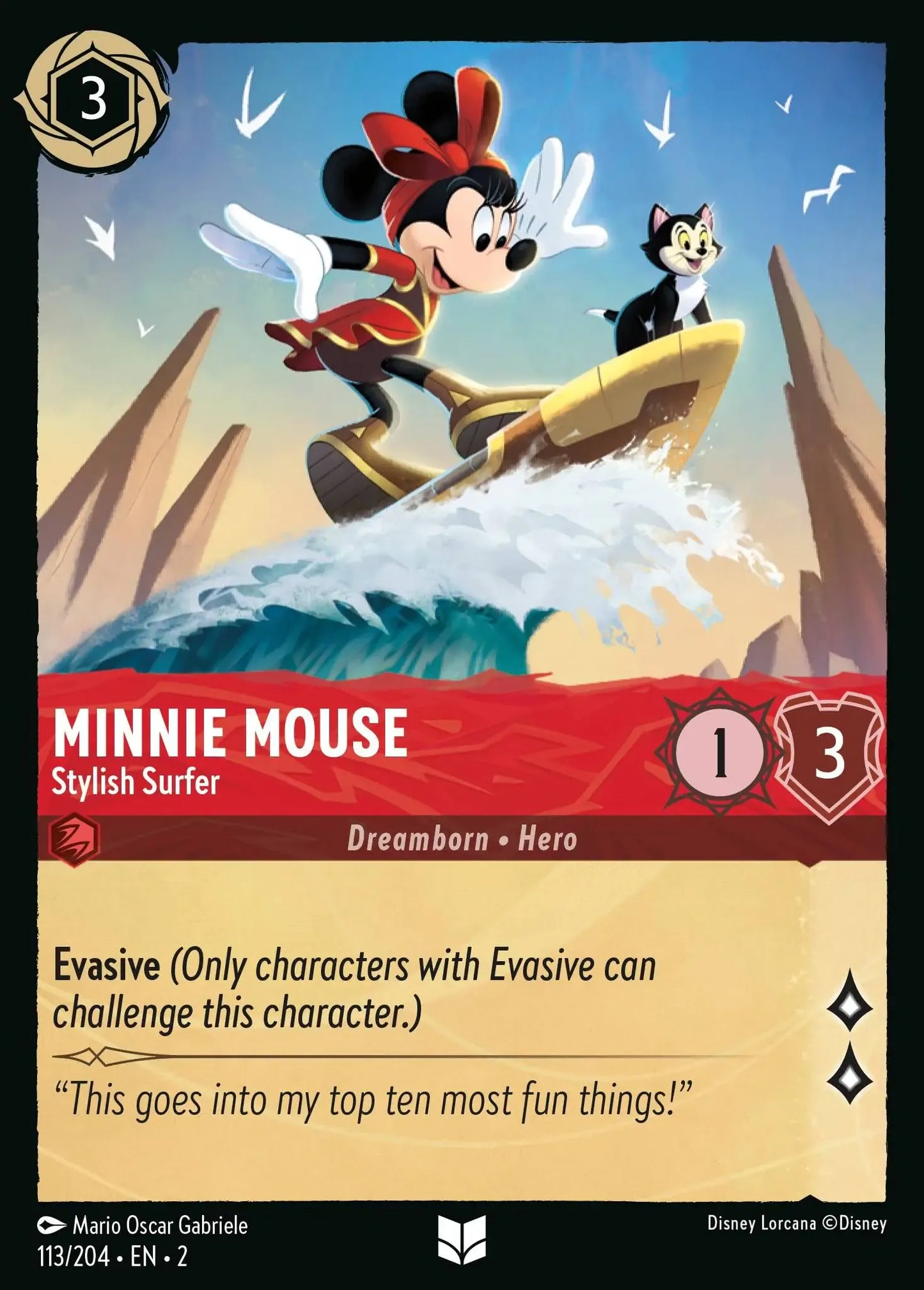 (113) Lorcana Rise of the Floodborn Single: Minnie Mouse - Stylish Surfer  Holo Uncommon