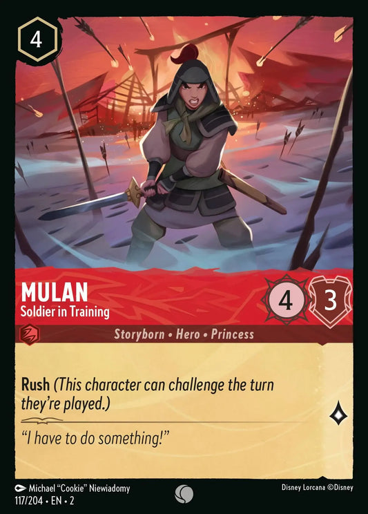 (117) Lorcana Rise of the Floodborn Single: Mulan - Soldier in Training  Holo Common