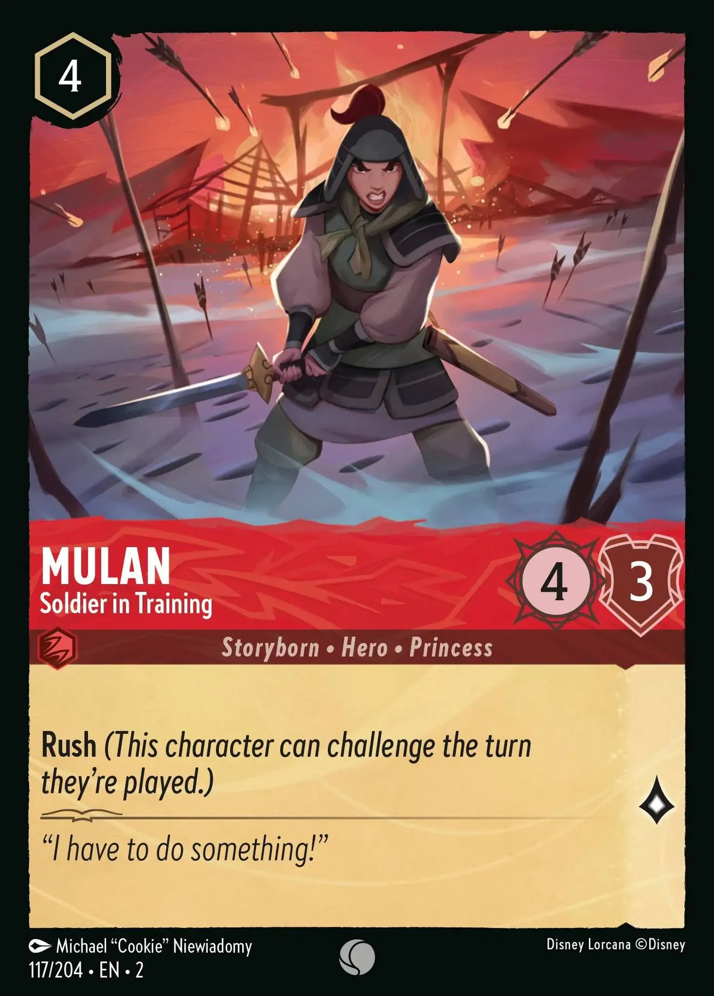 (117) Lorcana Rise of the Floodborn Single: Mulan - Soldier in Training  Common