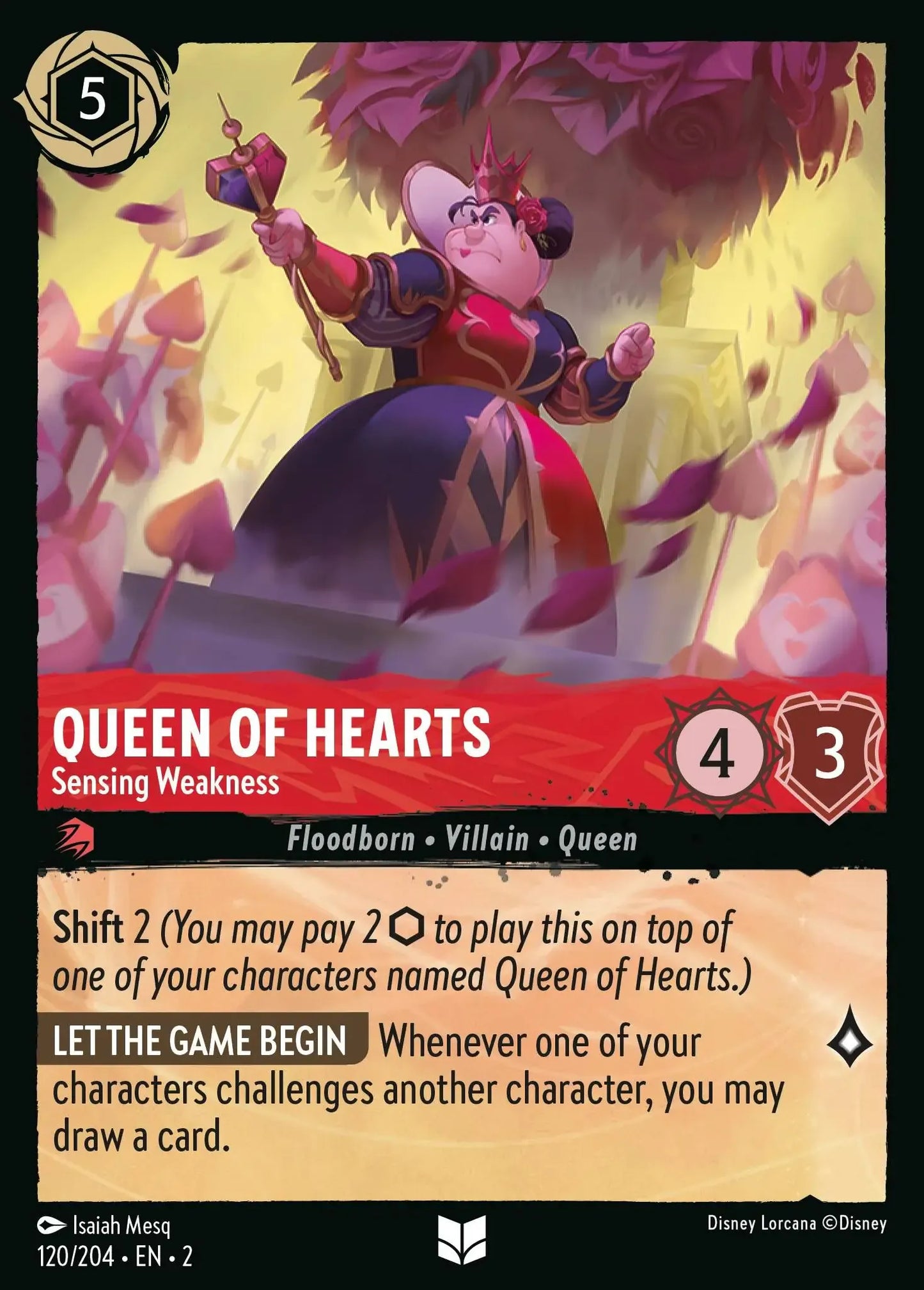 (120) Lorcana Rise of the Floodborn Single: Queen of Hearts - Sensing Weakness  Holo Uncommon