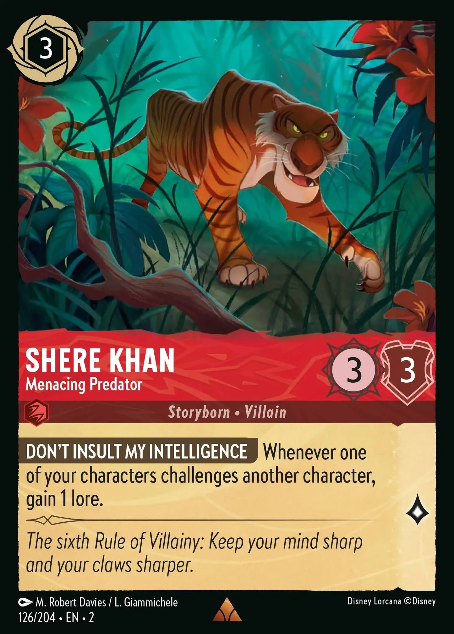 (126) Lorcana Rise of the Floodborn Single: Shere Khan - Menacing Predator (V.1)  Holo Rare