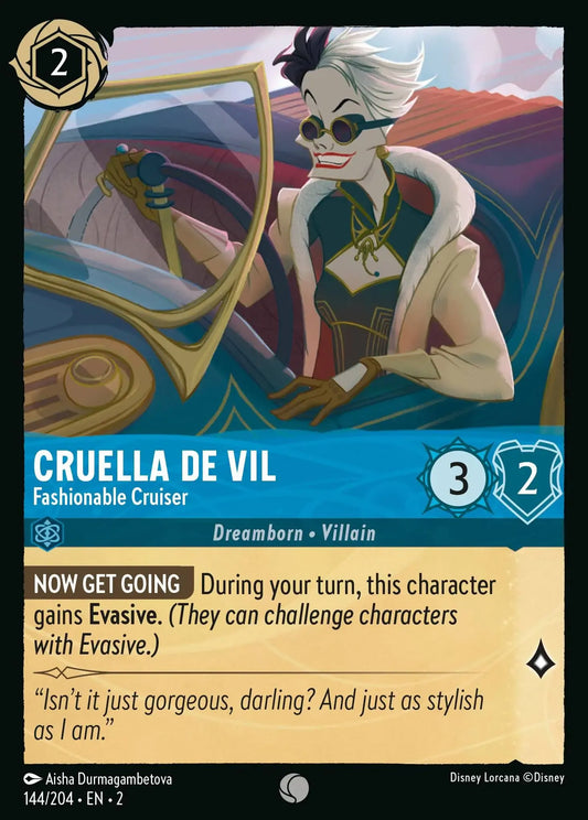 (144) Lorcana Rise of the Floodborn Single: Cruella De Vil - Fashionable Cruiser  Common