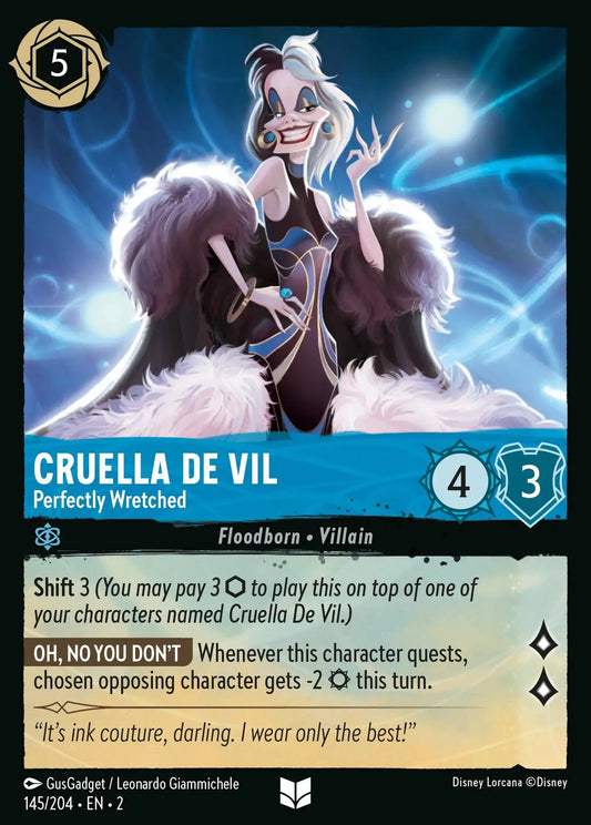 (145) Lorcana Rise of the Floodborn Single: Cruella De Vil - Perfectly Wretched  Holo Uncommon