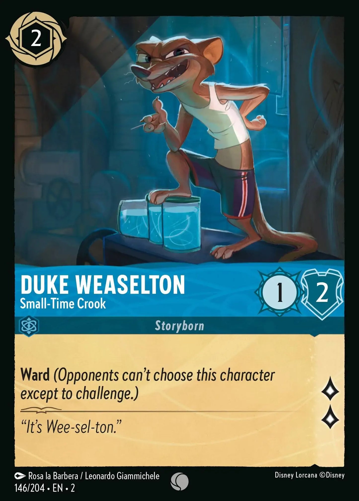 (146) Lorcana Rise of the Floodborn Single: Duke Weaselton - Small-Time Crook  Holo Common