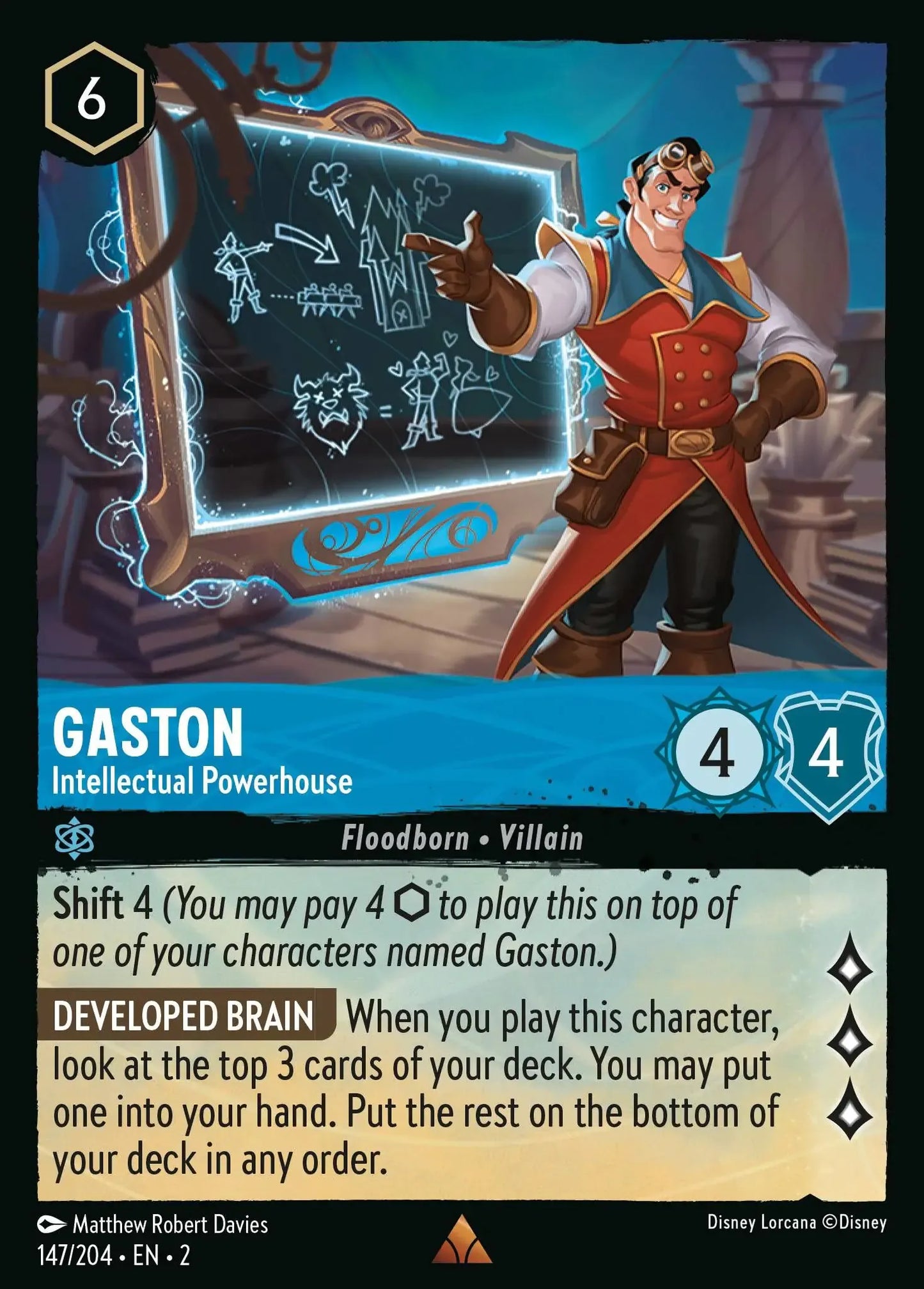 (147) Lorcana Rise of the Floodborn Single: Gaston - Intellectual Powerhouse  Holo Rare