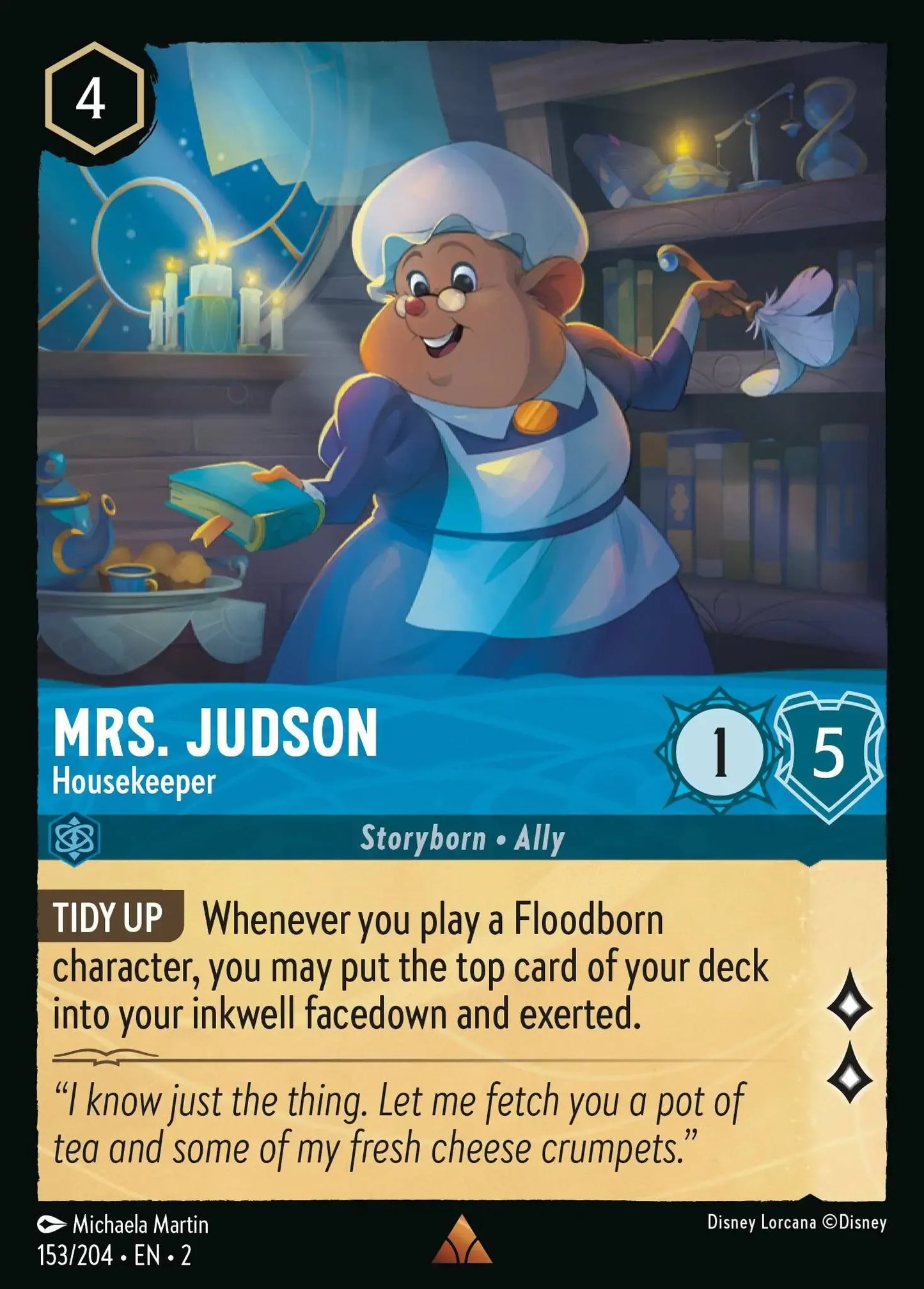 (153) Lorcana Rise of the Floodborn Single: Mrs. Judson - Housekeeper  Holo Rare