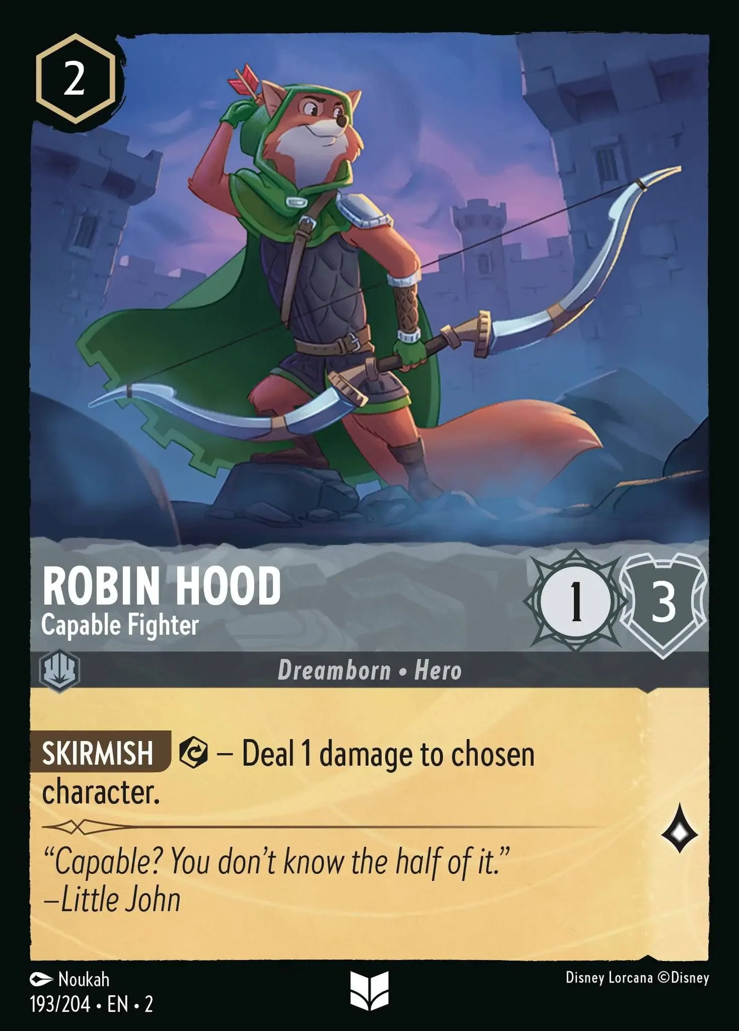 (193) Lorcana Rise of the Floodborn Single: Robin Hood - Capable Fighter  Holo Uncommon
