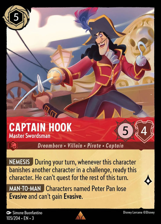 (105) Lorcana Into the Inklands Single: Captain Hook - Master Swordsman (V.1)  Rare