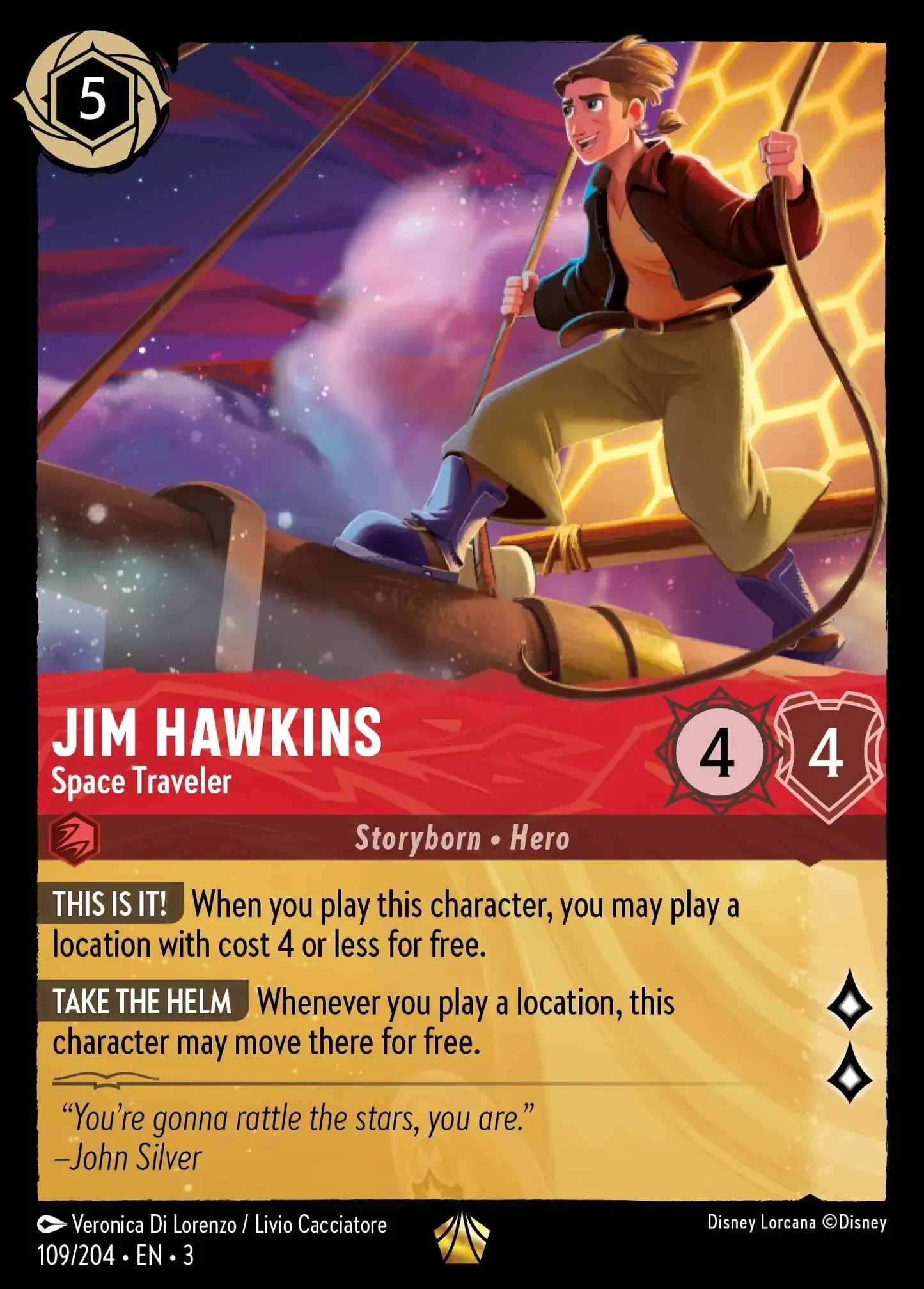 (109) Lorcana Into the Inklands Single: Jim Hawkins - Space Traveler  Holo Legendary