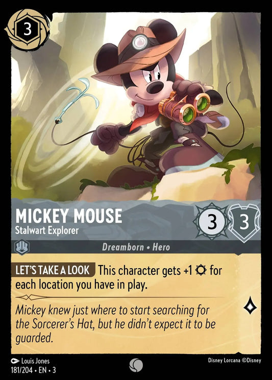(181) Lorcana Into the Inklands Single: Mickey Mouse - Stalwart Explorer  Holo Common