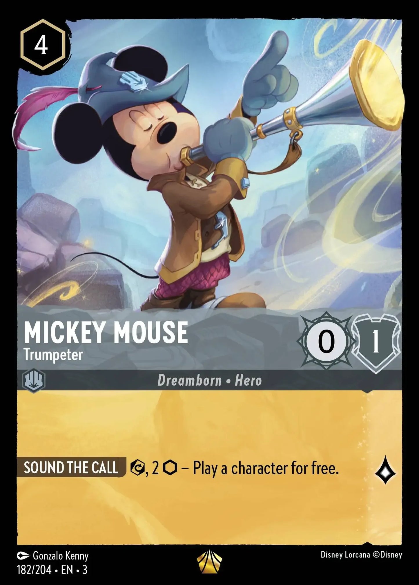 (182) Lorcana Into the Inklands Single: Mickey Mouse - Trumpeter (V.1)  Holo Legendary