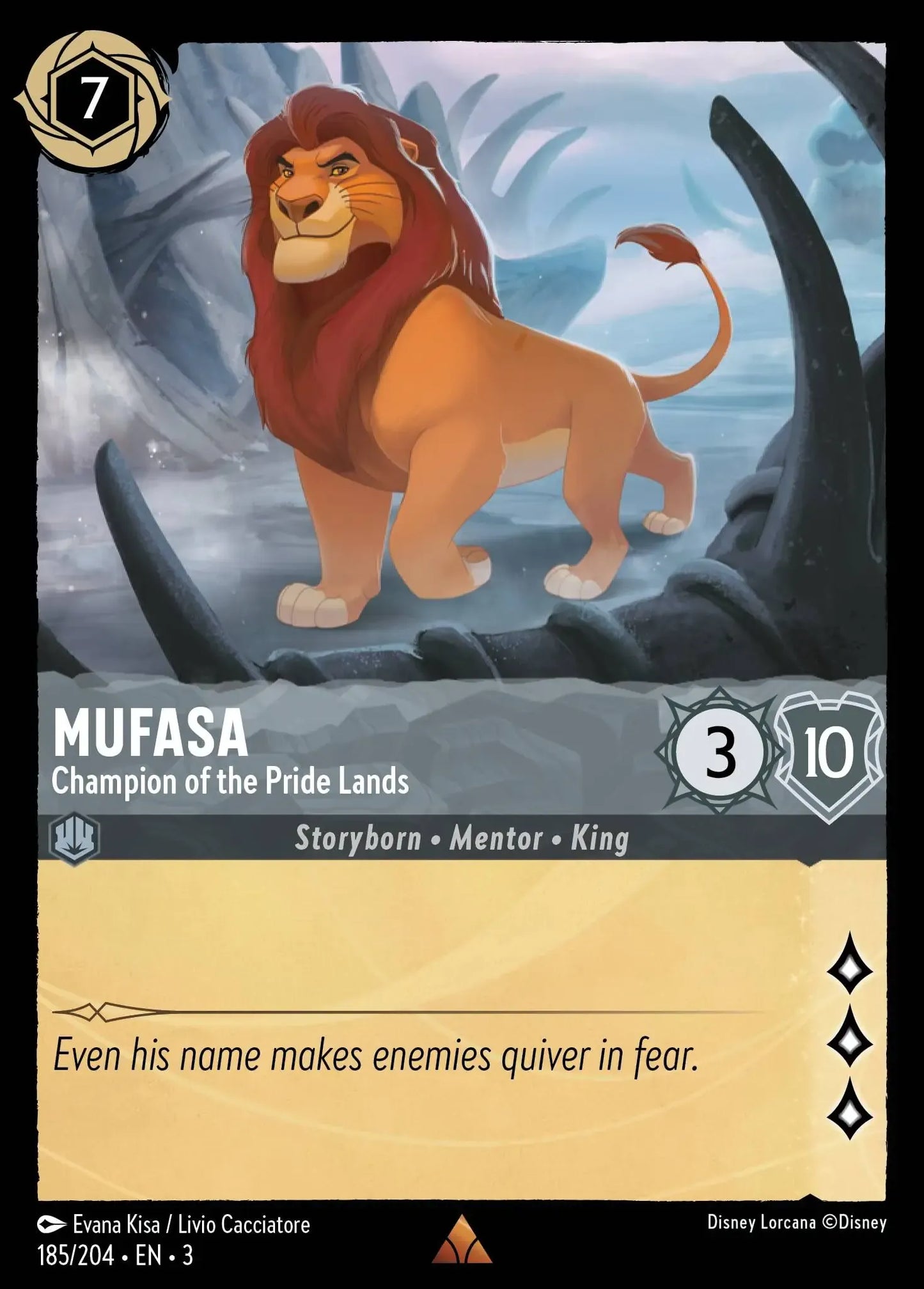 (185) Lorcana Into the Inklands Single: Mufasa - Champion of the Pride Lands  Rare