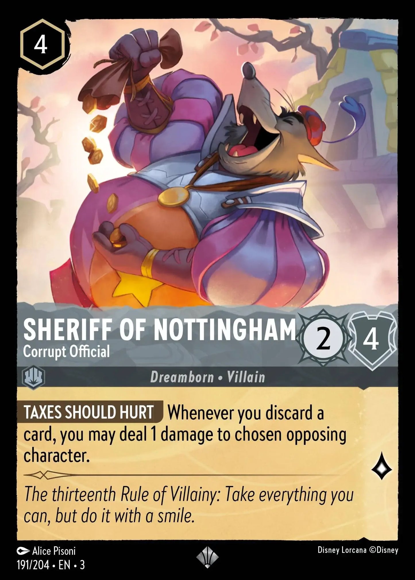 (191) Lorcana Into the Inklands Single: Sheriff of Nottingham - Corrupt Official  Holo Super Rare