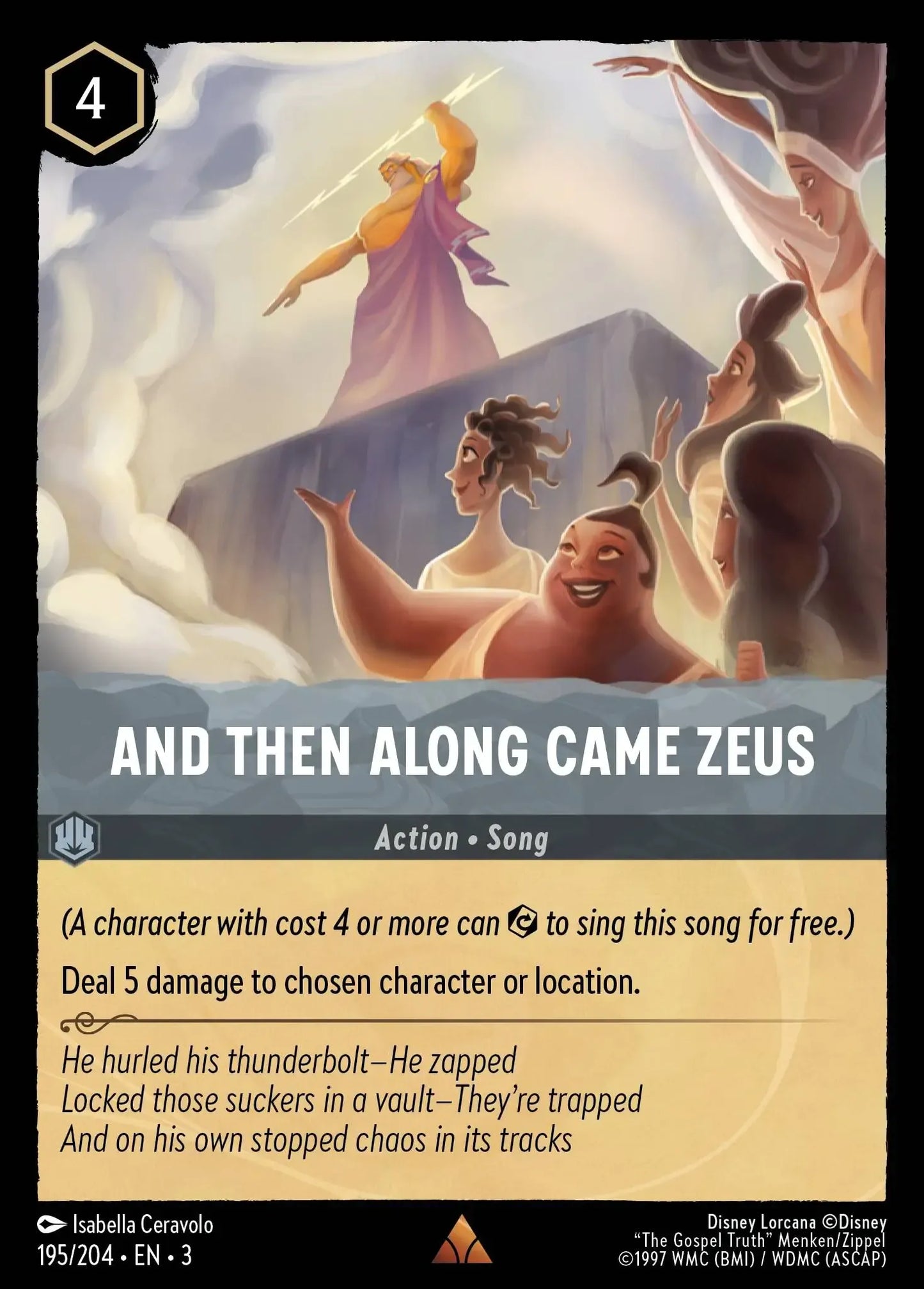 (195) Lorcana Into the Inklands Single: And Then Along Came Zeus (V.1)  Rare