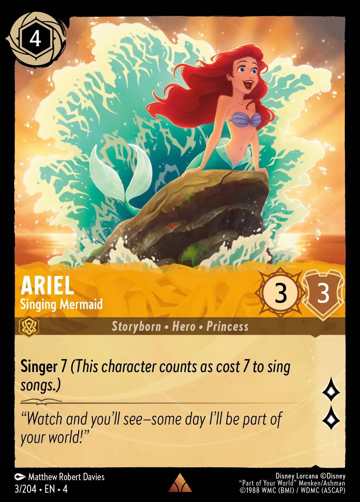 (003) Lorcana Ursula's Return Single: Ariel - Singing Mermaid  Rare