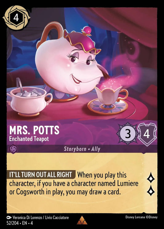 (052) Lorcana Ursula's Return Single: Mrs. Potts - Enchanted Teapot  Holo Rare