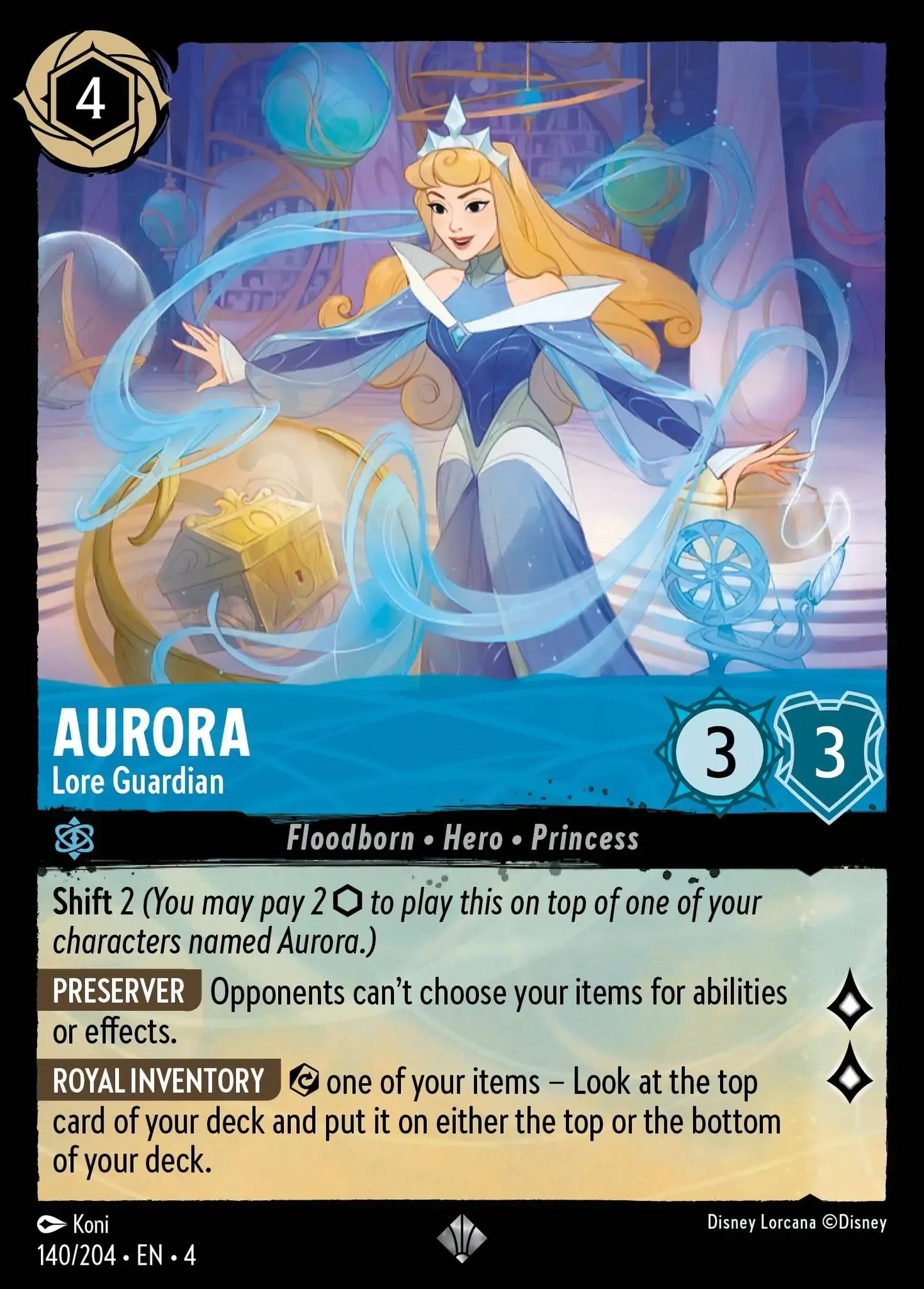 (140) Lorcana Ursula's Return Single: Aurora - Lore Guardian  Super Rare