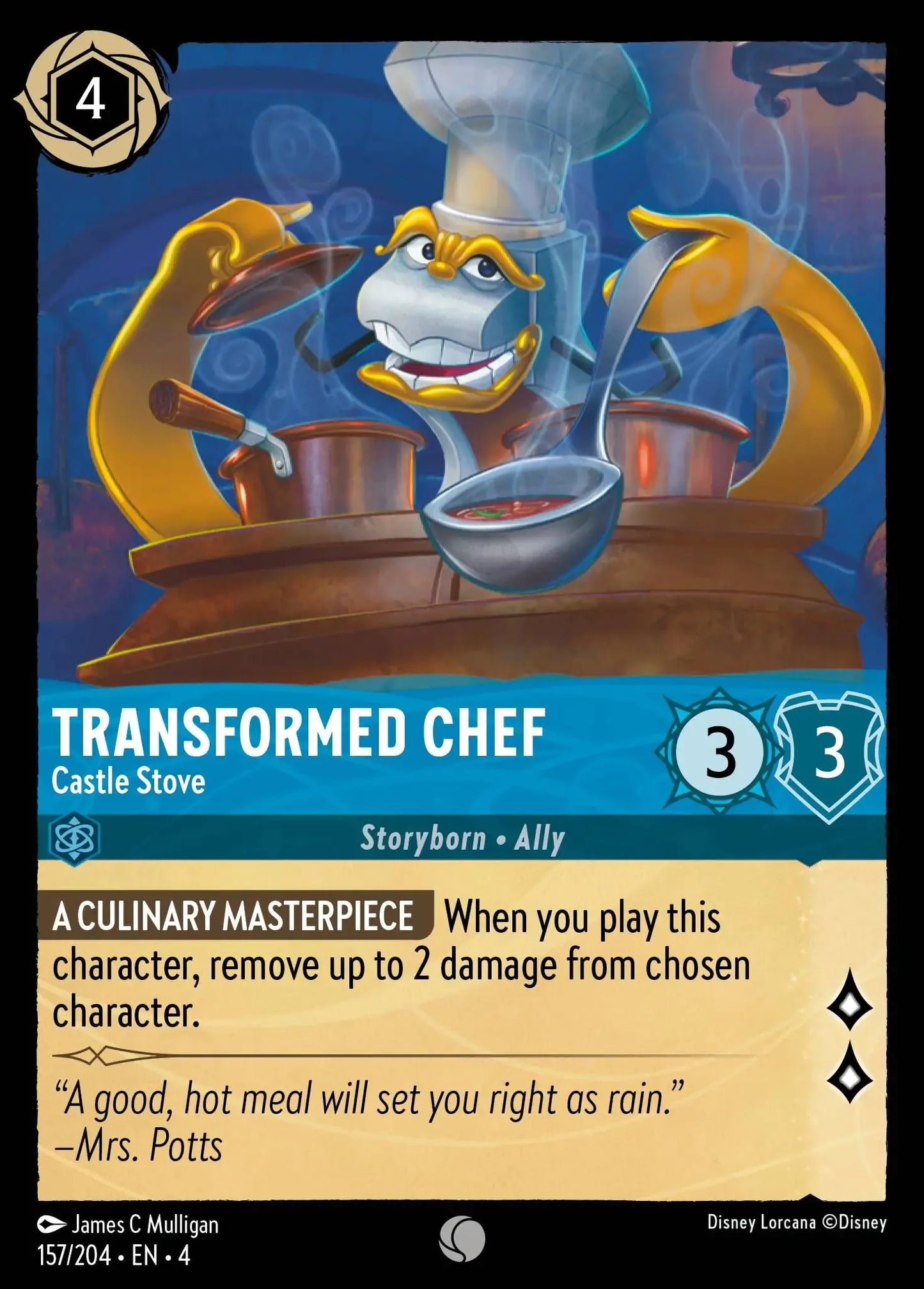 (157) Lorcana Ursula's Return Single: Transformed Chef - Castle Stove  Common