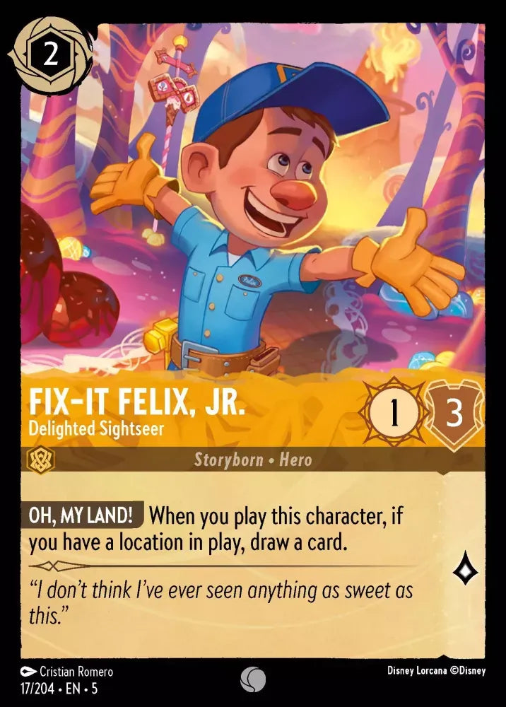 (017) Lorcana Shimmering Skies Single: Fix‐It Felix, Jr. - Delighted Sightseer Holo Common