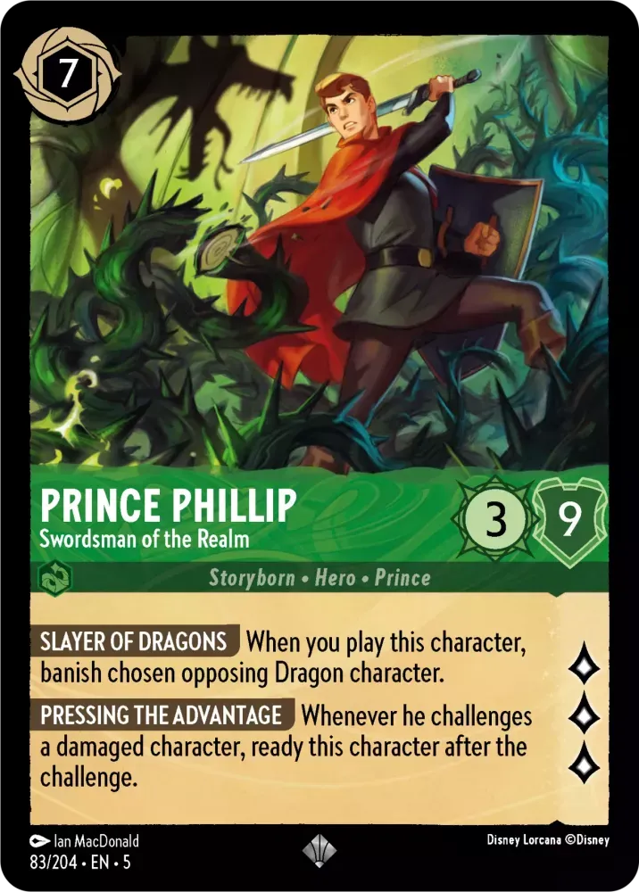 (083) Lorcana Shimmering Skies Single: Prince Phillip - Swordsman of the Realm Holo Super Rare