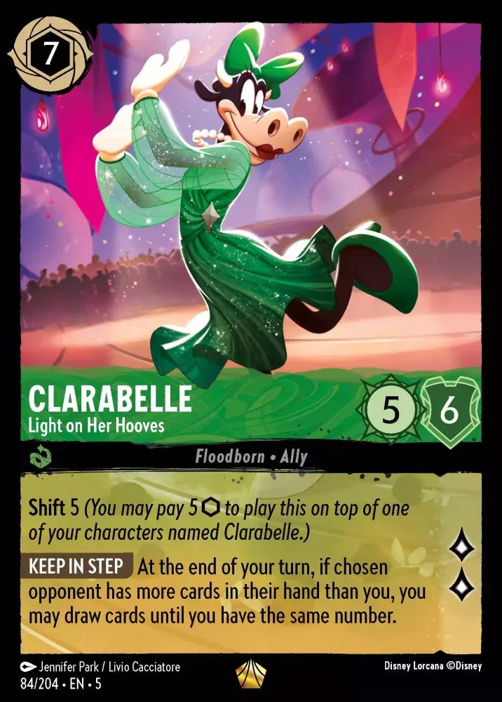 (084) Lorcana Shimmering Skies Single: Clarabelle - Light on Her Hooves (V.1)  Legendary