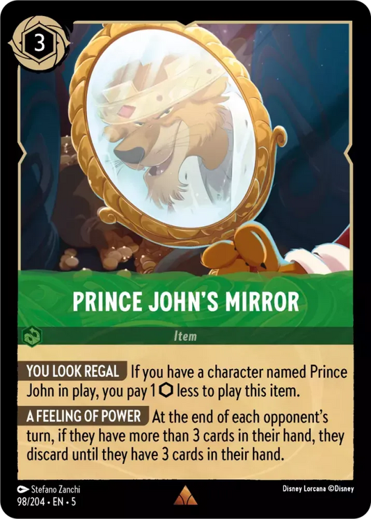 (098) Lorcana Shimmering Skies Single: Prince John's Mirror Holo Rare