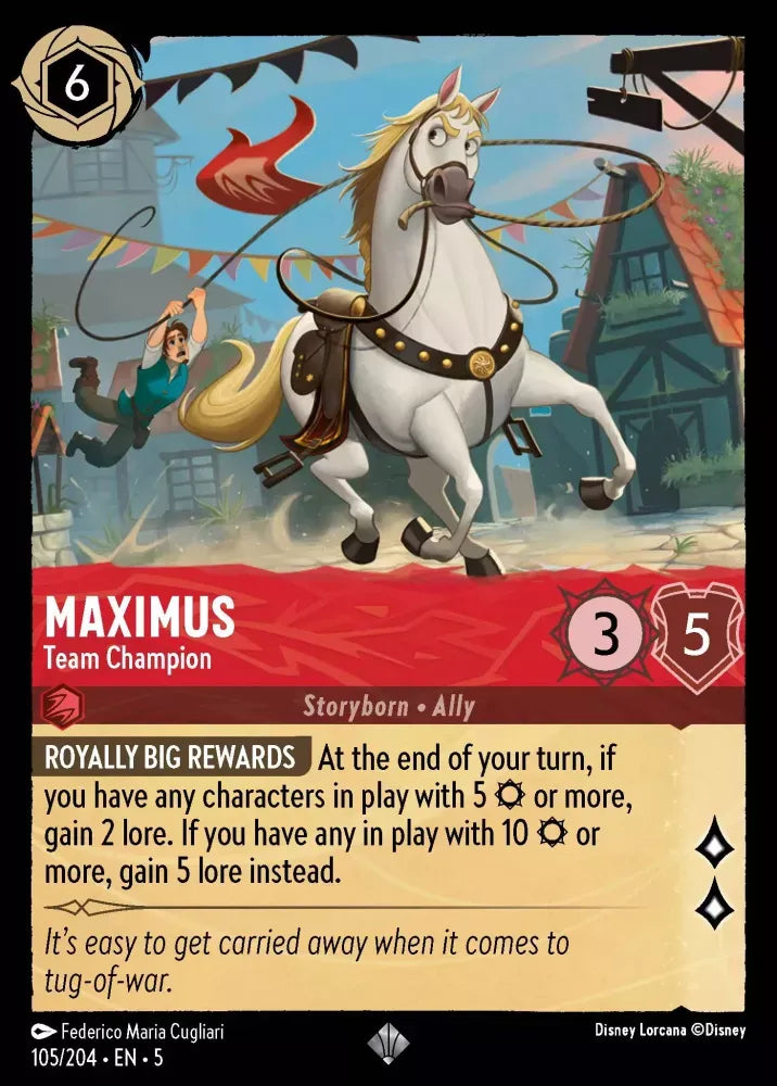 (105) Lorcana Shimmering Skies Single: Maximus - Team Champion  Super Rare