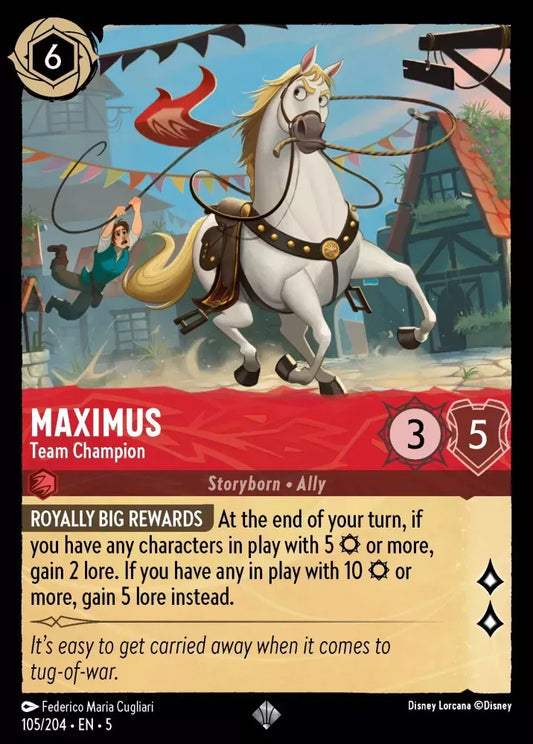 (105) Lorcana Shimmering Skies Single: Maximus - Team Champion Holo Super Rare