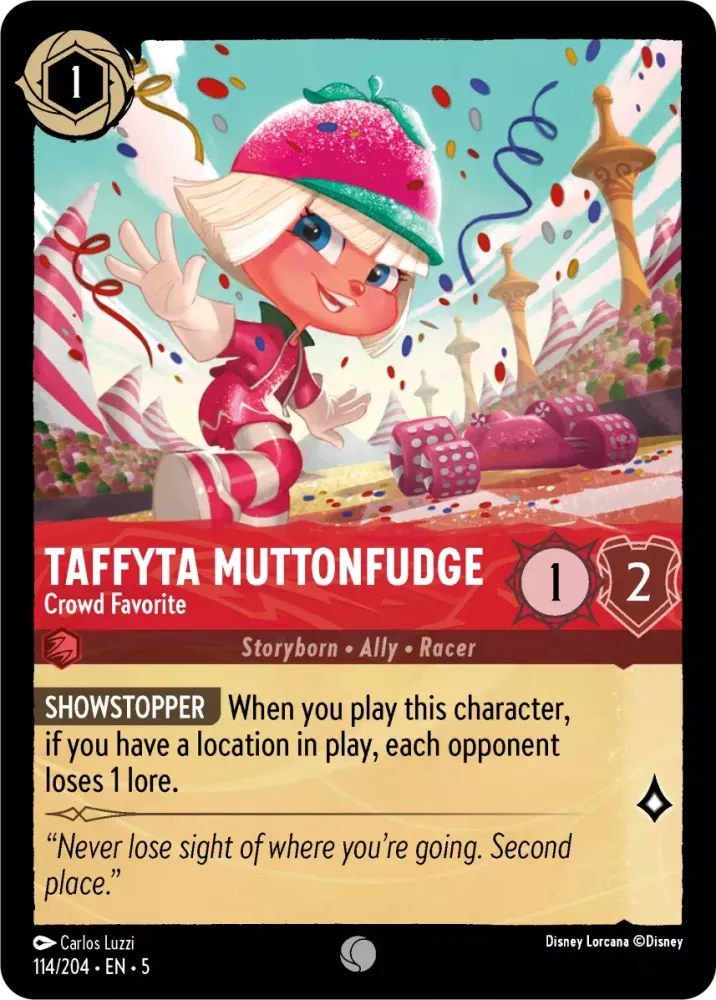 (114) Lorcana Shimmering Skies Single: Taffyta Muttonfudge - Crowd Favorite  Common