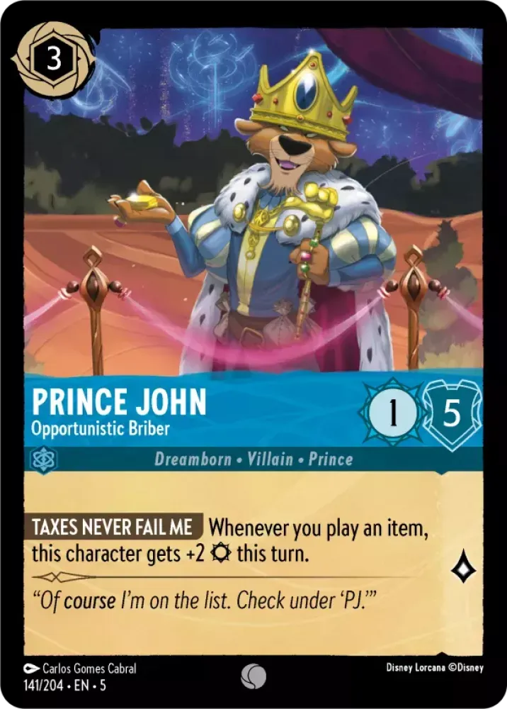 (141) Lorcana Shimmering Skies Single: Prince John - Opportunistic Briber Holo Common