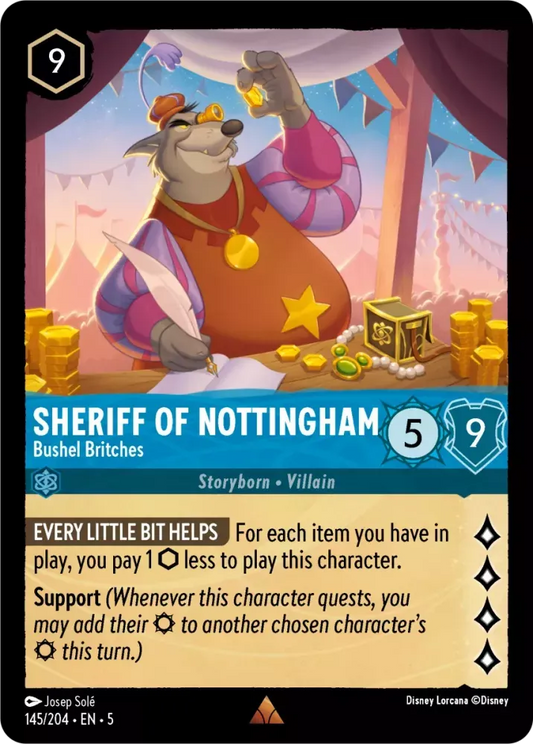 (145) Lorcana Shimmering Skies Single: Sheriff of Nottingham - Bushel Britches Holo Rare