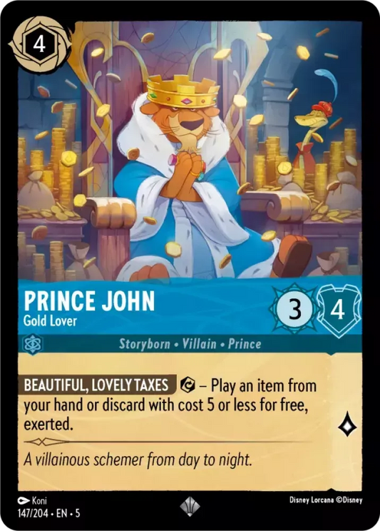 (147) Lorcana Shimmering Skies Single: Prince John - Gold Lover  Super Rare