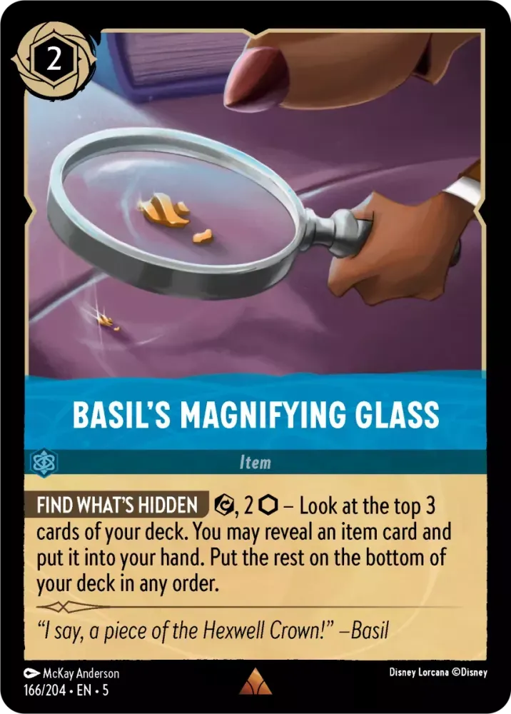 (166) Lorcana Shimmering Skies Single: Basil's Magnifying Glass Holo Rare