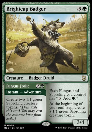 (028) Magic The Gathering Commander: Bloomburrow Single: Brightcap Badger // Fungus Frolic  Rare