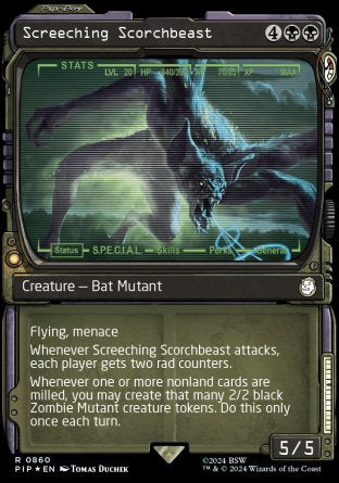 (860) Magic The Gathering Universes Beyond: Fallout: Extras Single: Screeching Scorchbeast (V.3)  Holo Rare